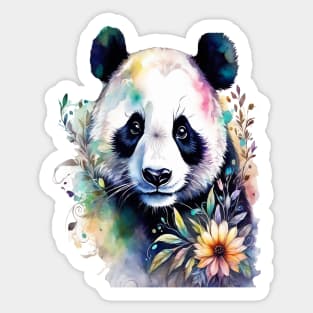 Fantasy, Watercolor, Panda Bear With Flowers and Butterflies Sticker